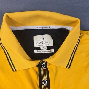 Scott James Men's Short Sleeve Polo Shirt Yellow Black Striped Trim Small